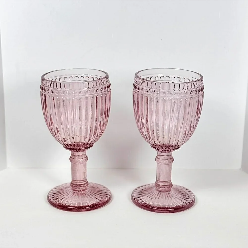 Rosanna Wine Glasses Set of 2 8 OZ Pink Thick Glass Fancy French Country Boho